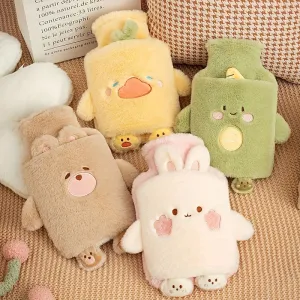 1000ML Cartoon Animal Cute Plush Warm Water Bag - Hot Water Bottles with PVC Inner Liner, Portable, Movable, Quick and Long-lasting Insulation for Warm Hands and Feet, Period Warmth, and Cozy Bed Comfort